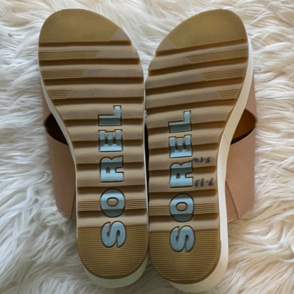 Sorel Women’s Cameron Slip On Leather Flatform Crisscross Mule Sandal Size 9.5 - Picture 9 of 11